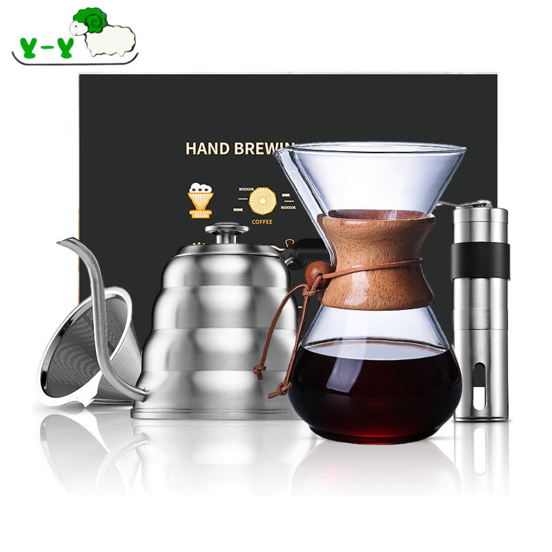 Portable Manual Grinder Pour Over Hand Drip Kettle Coffee Maker Set Gift Box For Camping