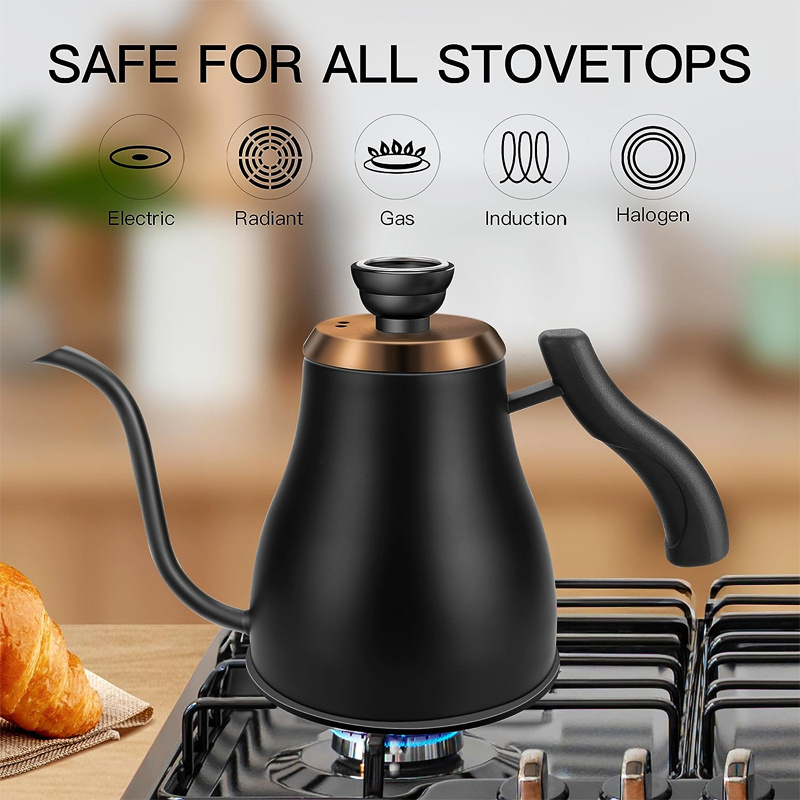 304 Stainless Steel Black 1200ml Coffee Drip Pot Goose Neck Swan Neck Thin Mouth Coffee Maker Kettle