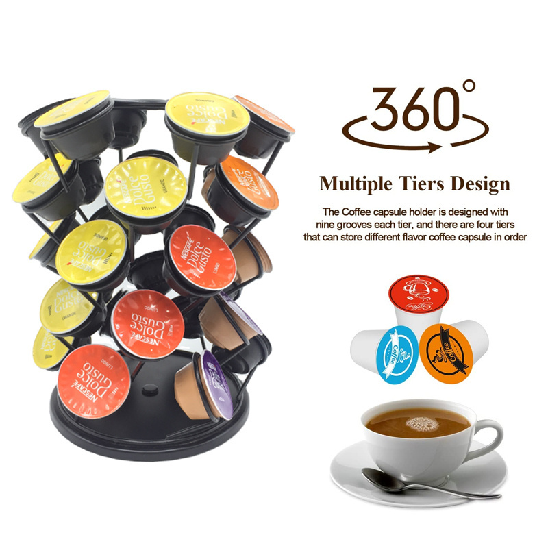 30 Pods Black Rotatable Nespresso Dolce Gusto Storage Organizer Rack Stand Carousel Coffee Pods Capsules Holder For Home Office