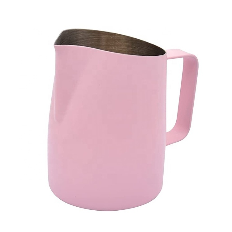 Commercial Grade SS Pink Elegant Serving Coffee Milk Pitcher Espresso Machine Accessories Milk Pitcher