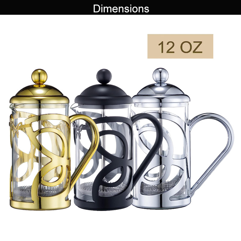 Camping New Portable 350ml  Plating Silver Mini Plastic Tea Presses Borosilicate Glass French Press Coffee Maker