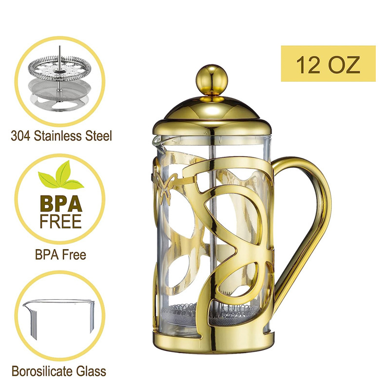 In Stock BPA Free Stainless Steel Borosilicate Glass Presses Coffee Pot Maker French Press