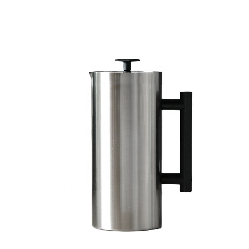 Custom Wholesale Insulated Metal Filter Mesh Black Silver Large Stainless Steel Double Wall Teapot Coffee Maker French Press