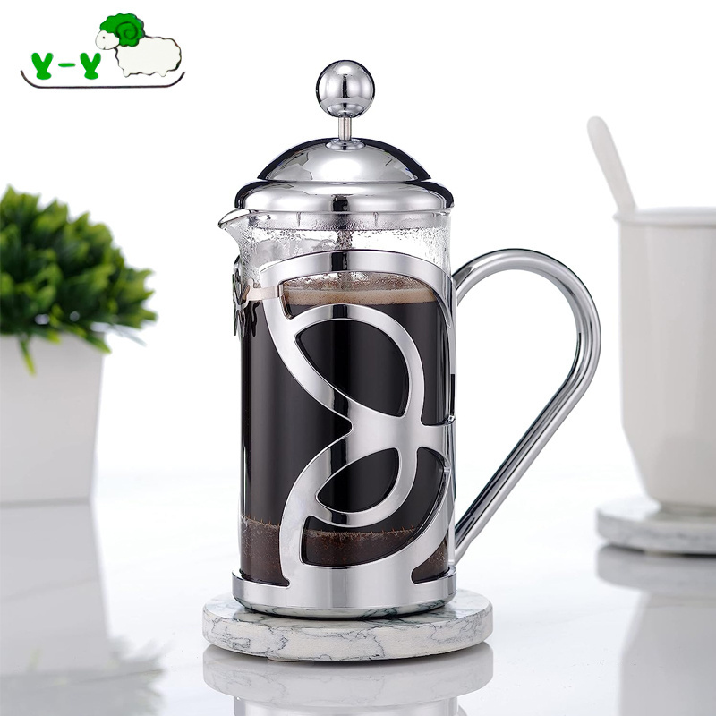 Camping New Portable 350ml  Plating Silver Mini Plastic Tea Presses Borosilicate Glass French Press Coffee Maker