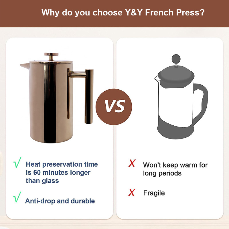 SS304 Stainless Steel Insulated Coffee Pot Maker Plunger Portable Travel Mug Presses Makers French Press For Kitchen Camping