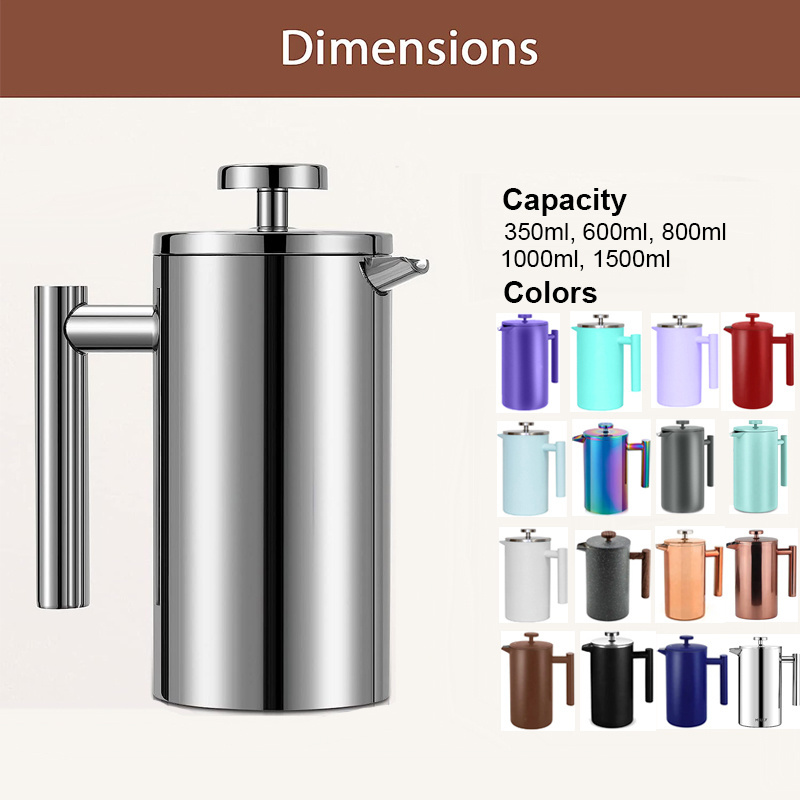 SS304 Stainless Steel Insulated Coffee Pot Maker Plunger Portable Travel Mug Presses Makers French Press For Kitchen Camping