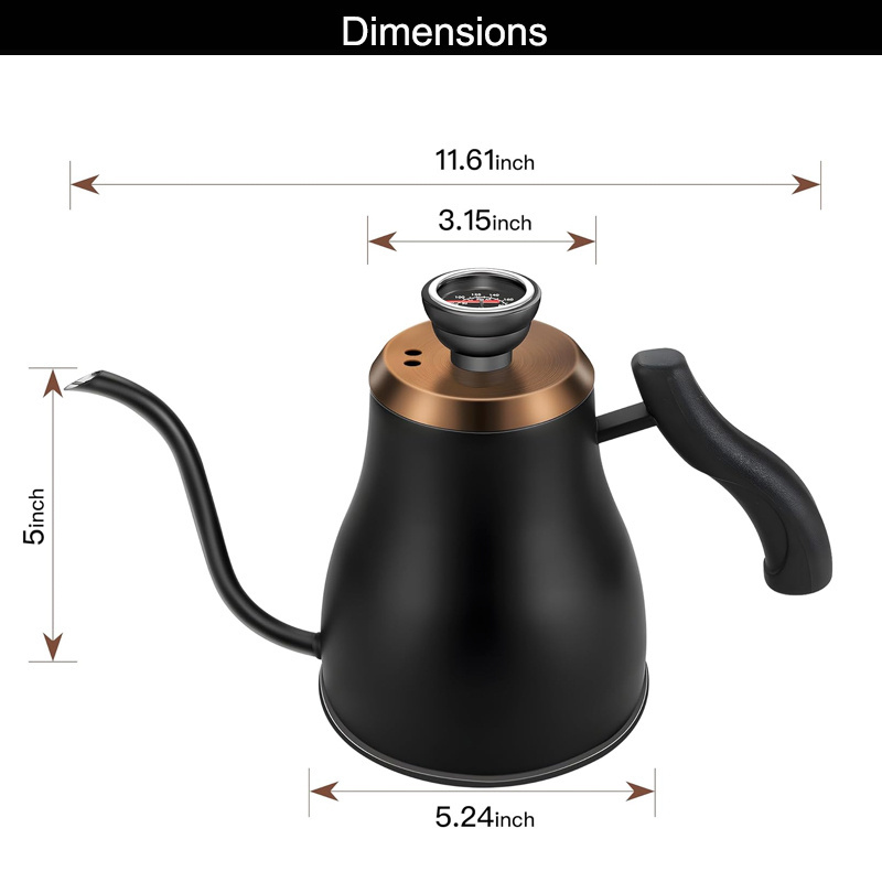 Barista tool Stainless steel 304 Coffee Drip handle Kettle Pour Over Gooseneck tea pot with Thermometer