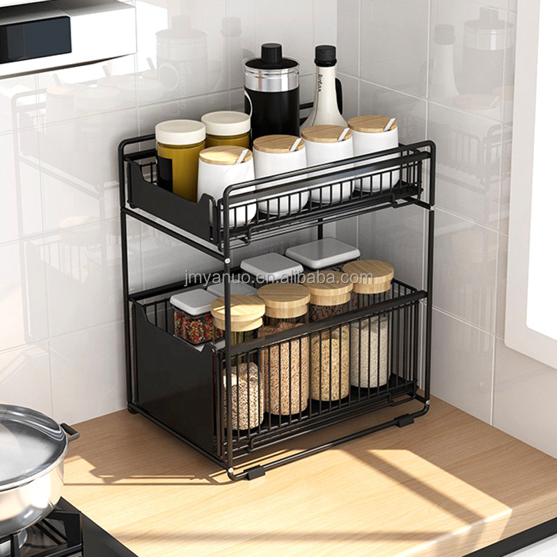 kitchen stand Home spice organizer storage holder rack basket Drawer stretch cabinet shelf expandable under the sink rack