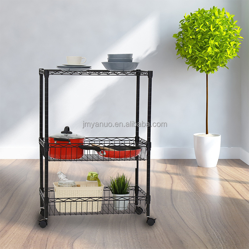 Heavy Duty 3 Tier Wire Shelving Unit with Wheels Adjustable Shelving Rack for Kitchen Bathroom Office