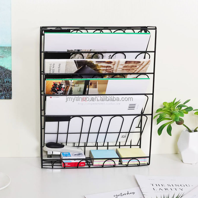 5 Tiers Wall File Holder Hanging Mail Organizer Metal Chicken Wire Wall Mount Magazine Rack