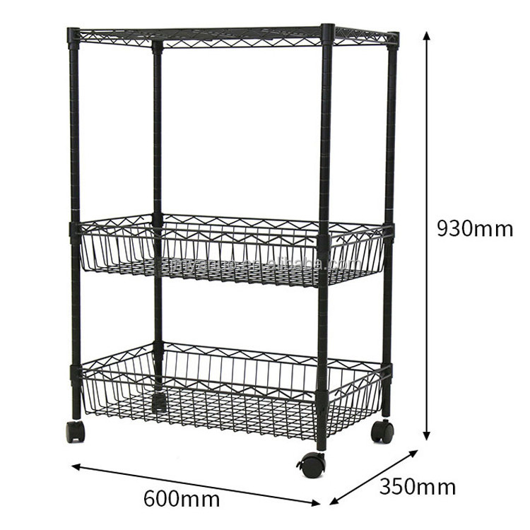 Heavy Duty 3 Tier Wire Shelving Unit with Wheels Adjustable Shelving Rack for Kitchen Bathroom Office