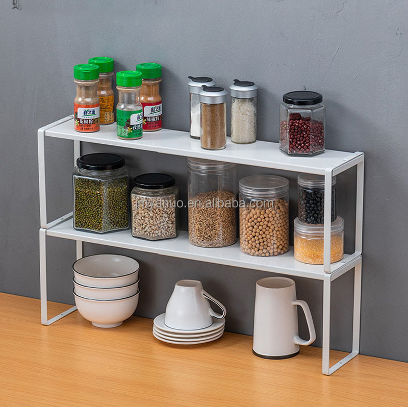 Kitchen Cupboard Organizer Stackable Counter Shelf Organizer Expandable Shelves Counter Pantry Storage Organization