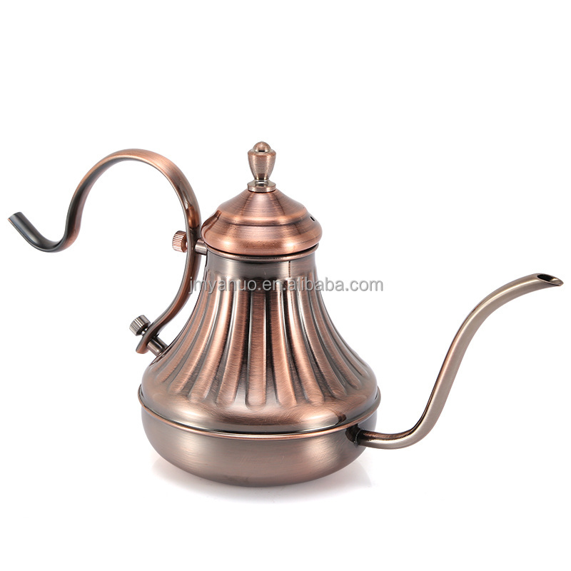 Copper Pour Oven Coffee Kettle Gooseneck and Narrow Spout Electric Drip Stove Top Tea Pot