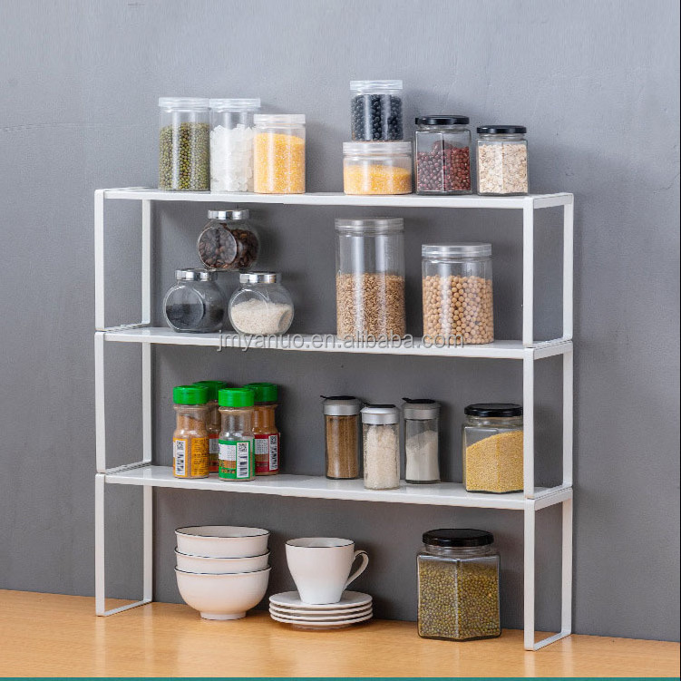 Kitchen Cupboard Organizer Stackable Counter Shelf Organizer Expandable Shelves Counter Pantry Storage Organization