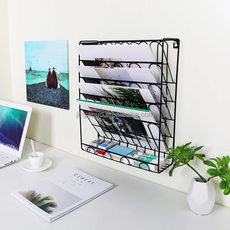 5 Tiers Wall File Holder Hanging Mail Organizer Metal Chicken Wire Wall Mount Magazine Rack