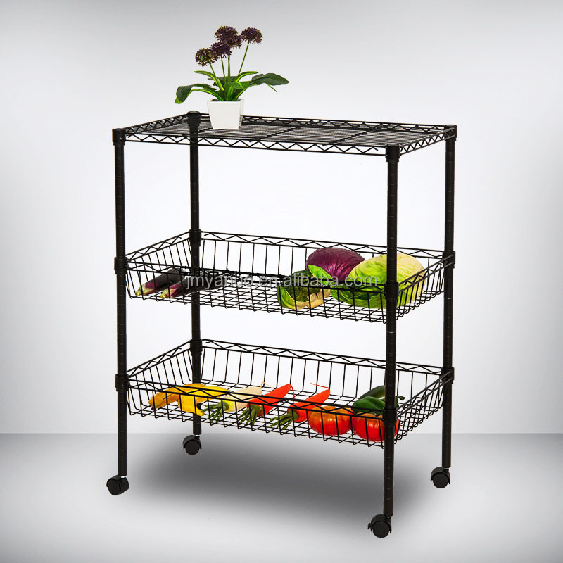 Heavy Duty 3 Tier Wire Shelving Unit with Wheels Adjustable Shelving Rack for Kitchen Bathroom Office