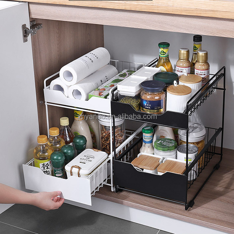 kitchen stand Home spice organizer storage holder rack basket Drawer stretch cabinet shelf expandable under the sink rack