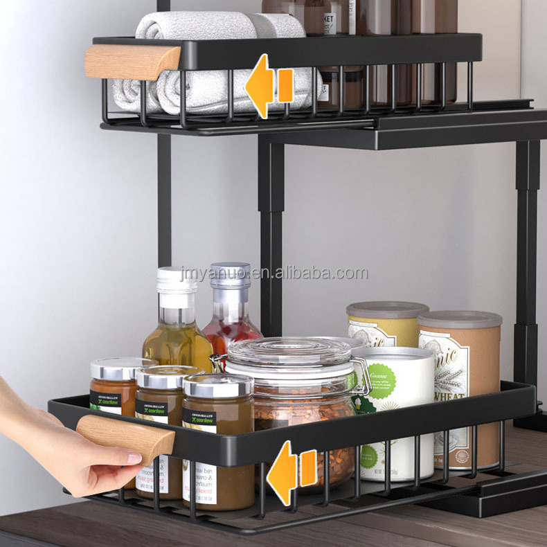 Pull Out Cabinet Organizer 2 Tier Under Sink Cabinet Organizer Storage Shelf with Sliding Storage Basket