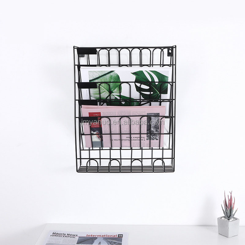 5 Tiers Wall File Holder Hanging Mail Organizer Metal Chicken Wire Wall Mount Magazine Rack