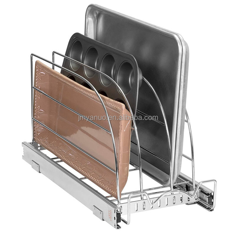 Pull Out Organizer for Cookie Sheet Cutting Board Bakeware and Tray Sliding Rack for Under Sink Under Cabinet