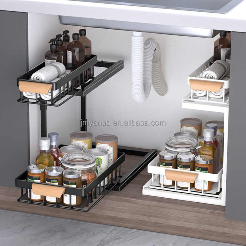 Pull Out Cabinet Organizer 2 Tier Under Sink Cabinet Organizer Storage Shelf with Sliding Storage Basket