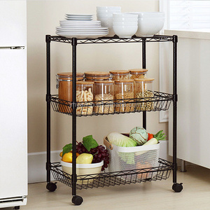 Heavy Duty 3 Tier Wire Shelving Unit with Wheels Adjustable Shelving Rack for Kitchen Bathroom Office