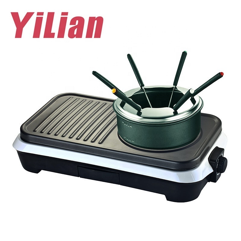 1500w table top BBQ electric plancha grill professional electric barbecue grill with hotpot