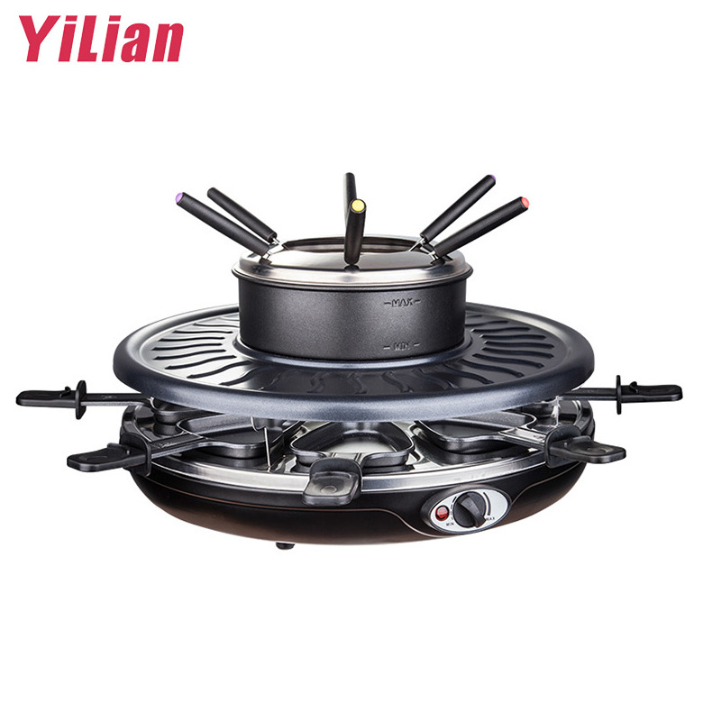 8 person Electric Table-Top Party Fondue Grill  Non Stick Pans Yakitori Plancha Raclette Kebab grill