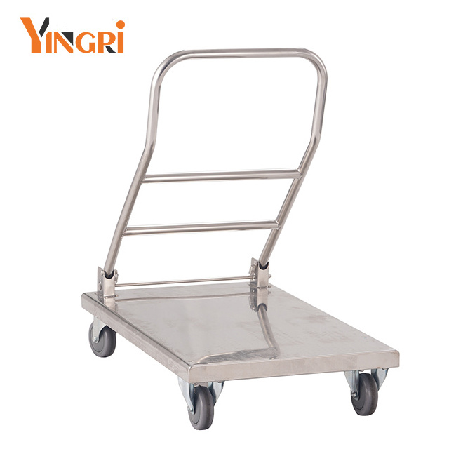 JMYINGRI Stainless Steel Heavy Duty Industrial Metal Warehouse Cargo Platform Foldable Hand Trolley