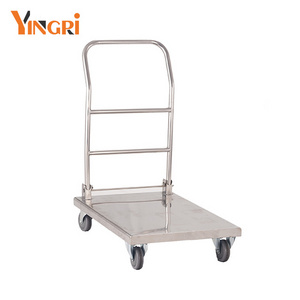 JMYINGRI Stainless Steel Heavy Duty Industrial Metal Warehouse Cargo Platform Foldable Hand Trolley