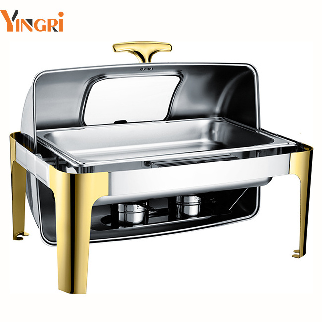 723GHKS Chaffing Dishes Buffet Catering Stainless Steel  Food Warmer Gold Hydraulic Chef Chafing Dish Buffet Set For Catering