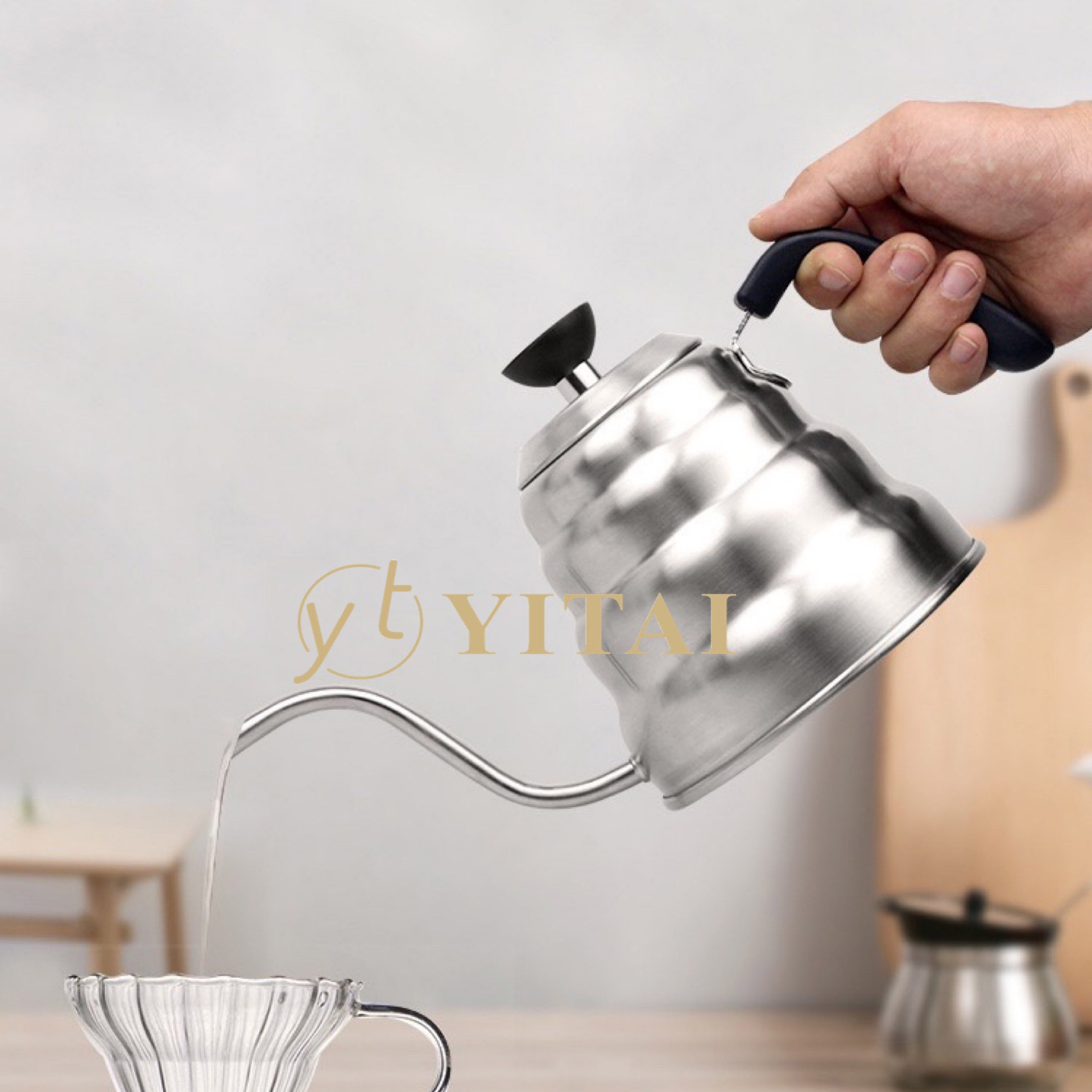 1.0L Stainless Steel Coffee Kettle with Thermometer, Gooseneck Thin Spout for Hand Drip Pour Over Coffee Tea Pot Teapot