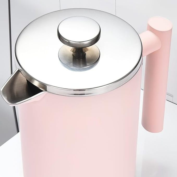 Hot Sale Double Wall Pink Color Coffee French Press Stainless Steel Coffee Tea Maker