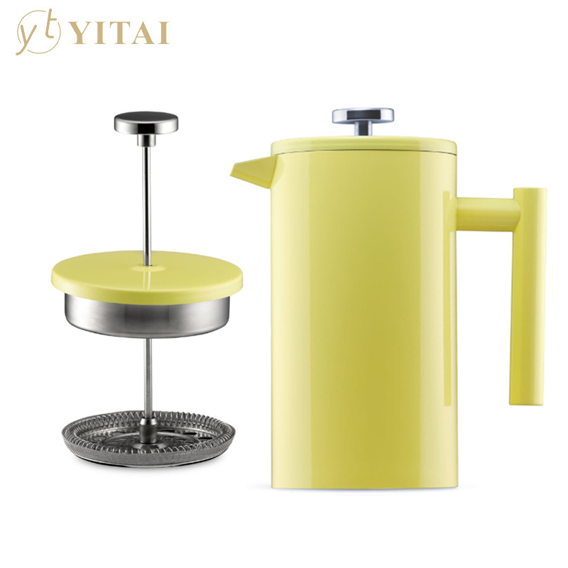 hot sale 1000ml yellow painting 304 stainless steel french press coffee maker pot