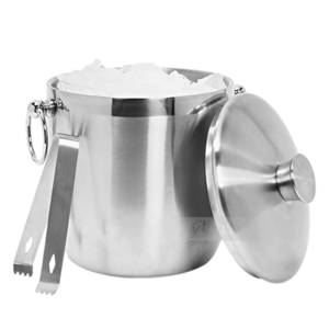 3L Double Wall Insulated Stainless Steel Ice Bucket With Lid,Scoop,Tongs And Strainer