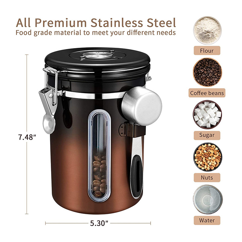 Kitchen Stainless Steel Coffee Canister Food Tea Sugar Storage Container With Lid Airtight Set