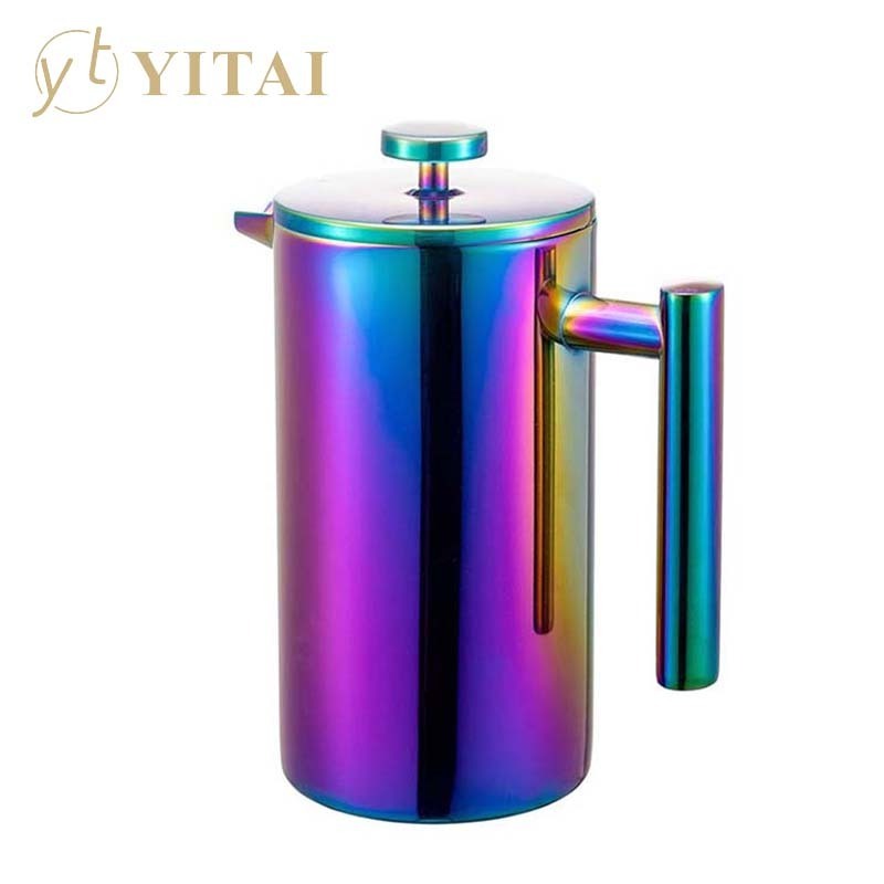 Rainbow Stainless Steel Coffee Maker Double Walled Coffee Percolator Pot Large Capacity Insulated French Press