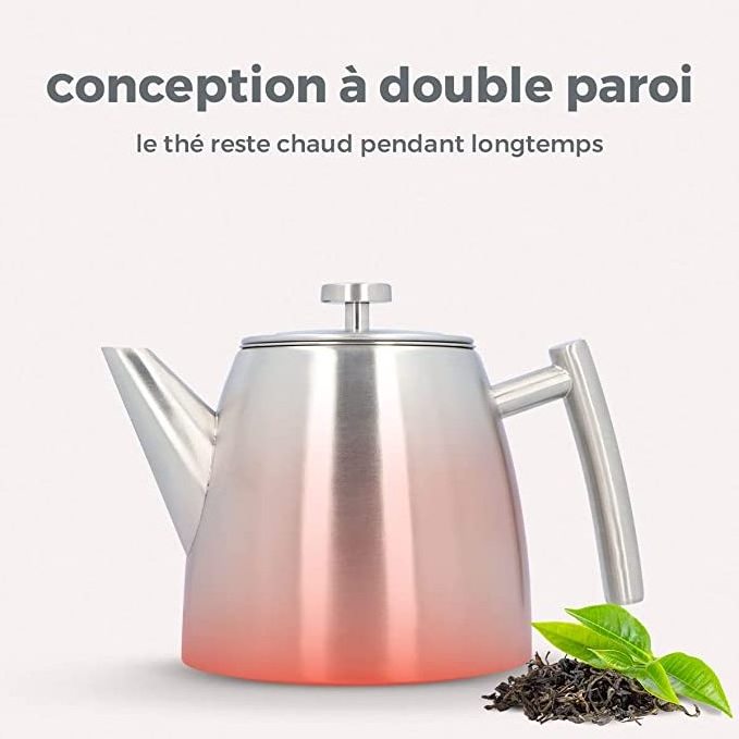 Hot Seller European Style Black Painting Stainless Steel Double Wall Loose Green Tea Pot with Infuser