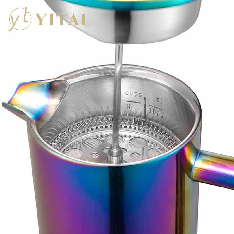 Rainbow Stainless Steel Coffee Maker Double Walled Coffee Percolator Pot Large Capacity Insulated French Press