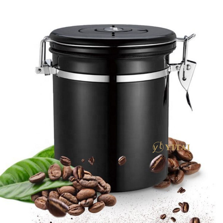 Stainless Steel Coffee Canister with Exhaust Valve 1.5L Coffee Bean Airtight Jar Multipurpose Food Storage Container with Date