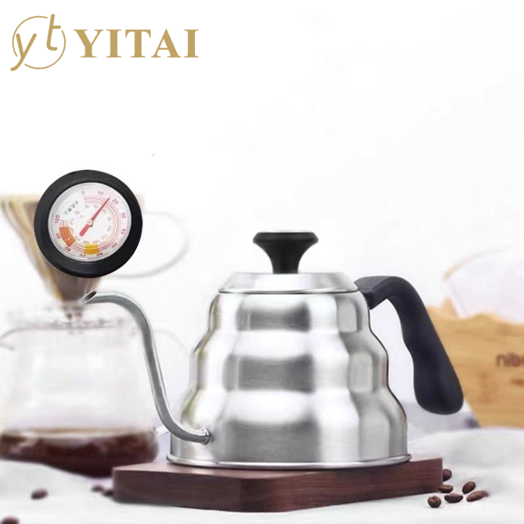 1.0L Stainless Steel Coffee Kettle with Thermometer, Gooseneck Thin Spout for Hand Drip Pour Over Coffee Tea Pot Teapot