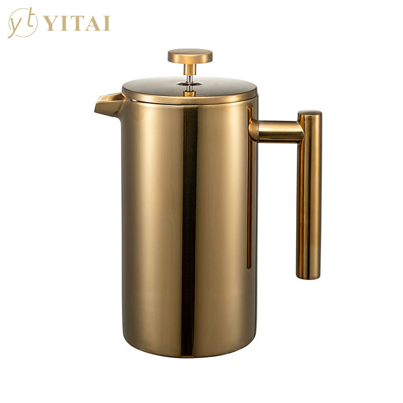 Double Wall Stainless Steel Cafetiere French Press Coffee Copper Straight Stainless Steel Coffee Maker 8 Cup French Press