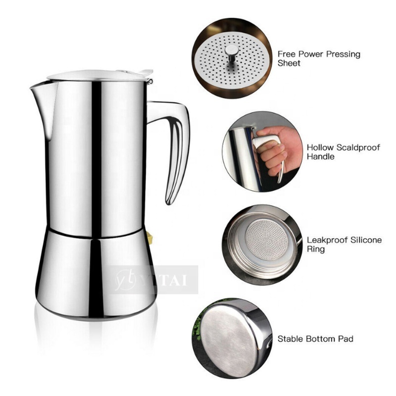 Copper Chrome Coffee Machine Stainless Steel Stovetop 6.8 Oz Italian Espresso Moka Maker Coffee Espresso Pot