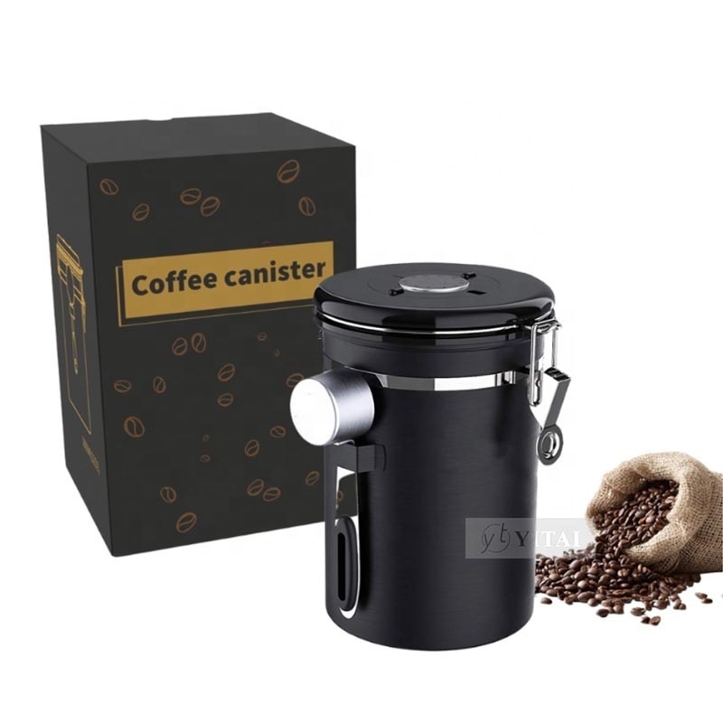 Stainless Steel Coffee Canister with Exhaust Valve 1.5L Coffee Bean Airtight Jar Multipurpose Food Storage Container with Date