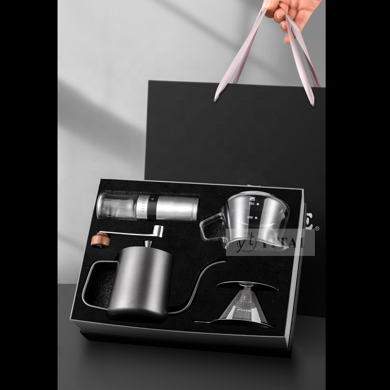 Stainless Steel  Camping Coffee Travel Set with Gooseneck  Pour Over Kettle Manual Grinder Ceramic Drip Coffee Kit