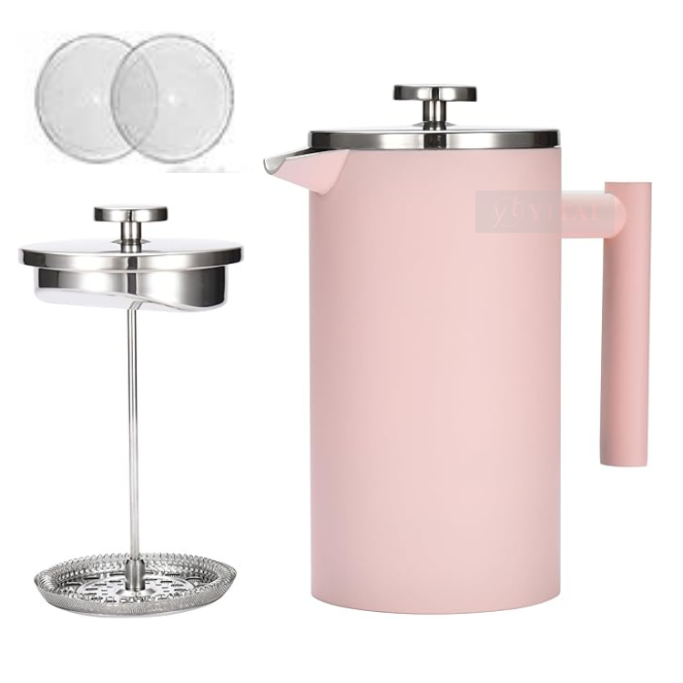 Hot Sale Double Wall Pink Color Coffee French Press Stainless Steel Coffee Tea Maker