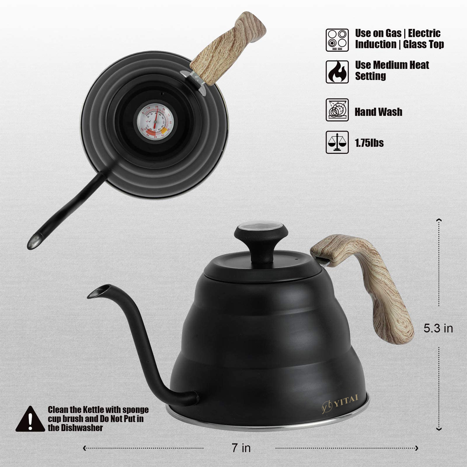 New Product Coffee Pot Thermo Stainless Steel Pour Over Coffee Drip Gooseneck Kettle With Thermometer