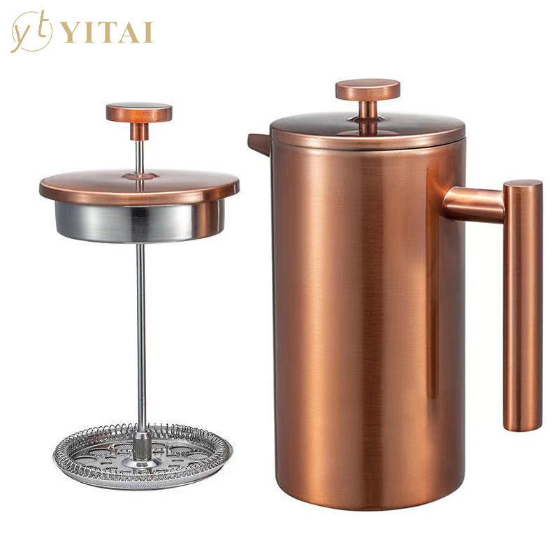 Double Wall Stainless Steel Cafetiere French Press Coffee Copper Straight Stainless Steel Coffee Maker 8 Cup French Press