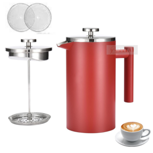 Wholesale French Press Prensa Francesa Make Tea Red  French Press Coffee Pot Stainless Steel Kettle With Lid