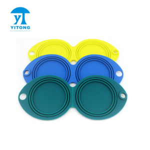 Wholesale Collapsible Silicone Material Double Pet Feeder Bowl for Dog and Cat, Outdoor Portable Dog Water Food Bowl